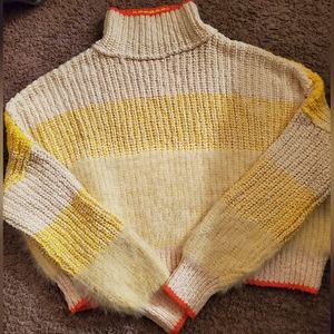 Free People Yellow Orange Cropped Sweater XS